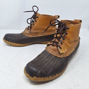 L.L. Bean Vintage Tan Black Leather Maine Hunting Shoe Duck Boots Gorpcore Sz 10